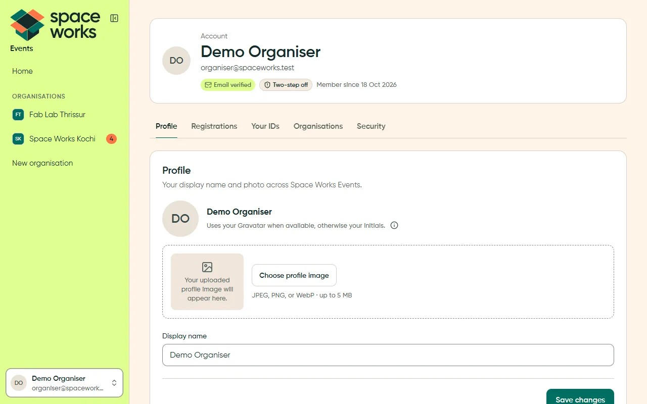 Account profile settings, light theme