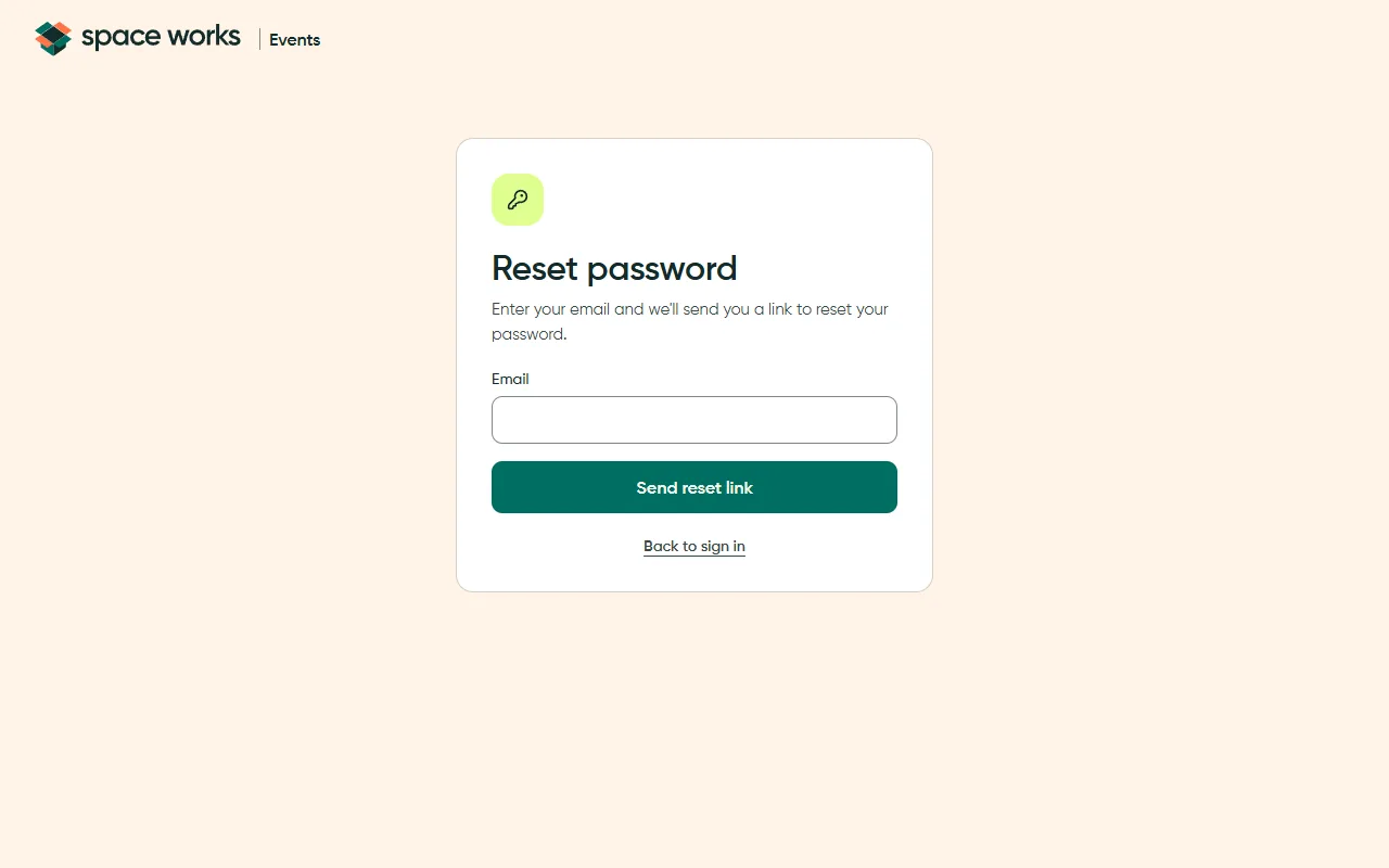 Reset password centred card, light theme
