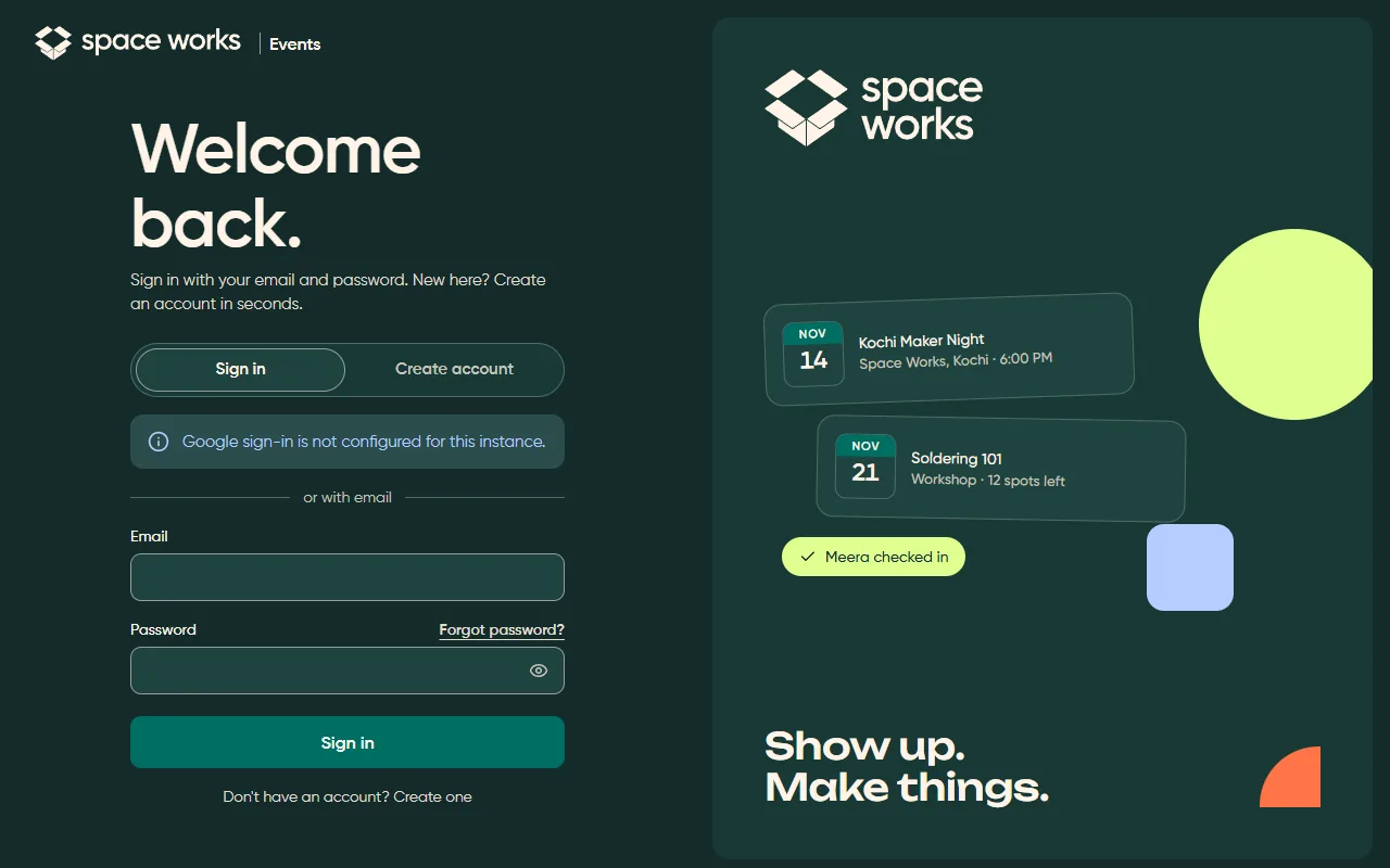 Sign-in split screen, dark theme