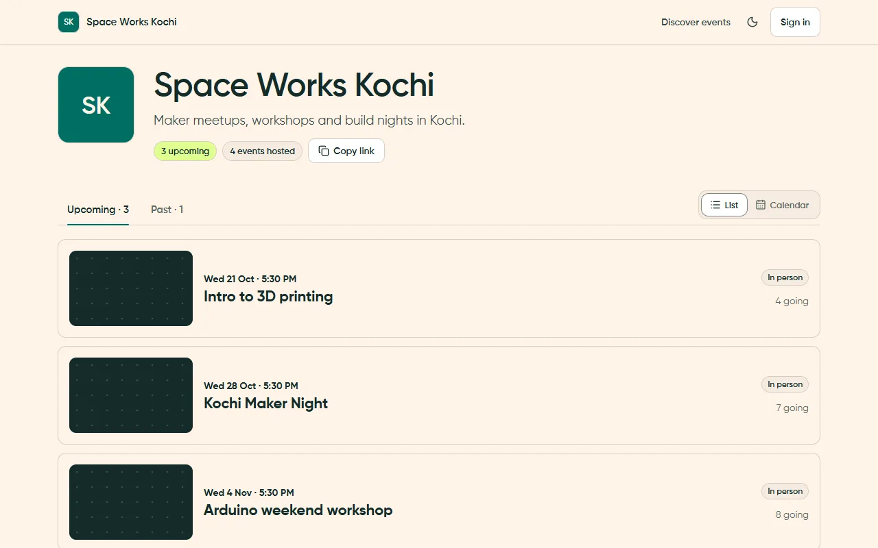 Public organisation page, light theme