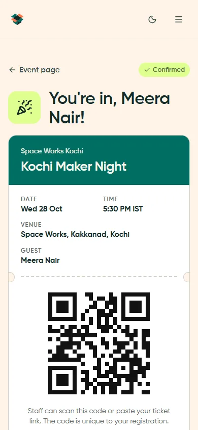 Mobile ticket with QR code, phone