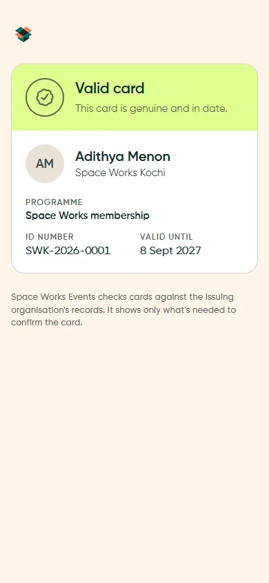 Member card check showing a valid card, phone