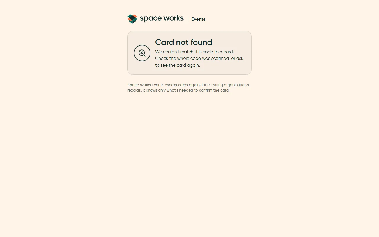 Member card check with no match, light theme